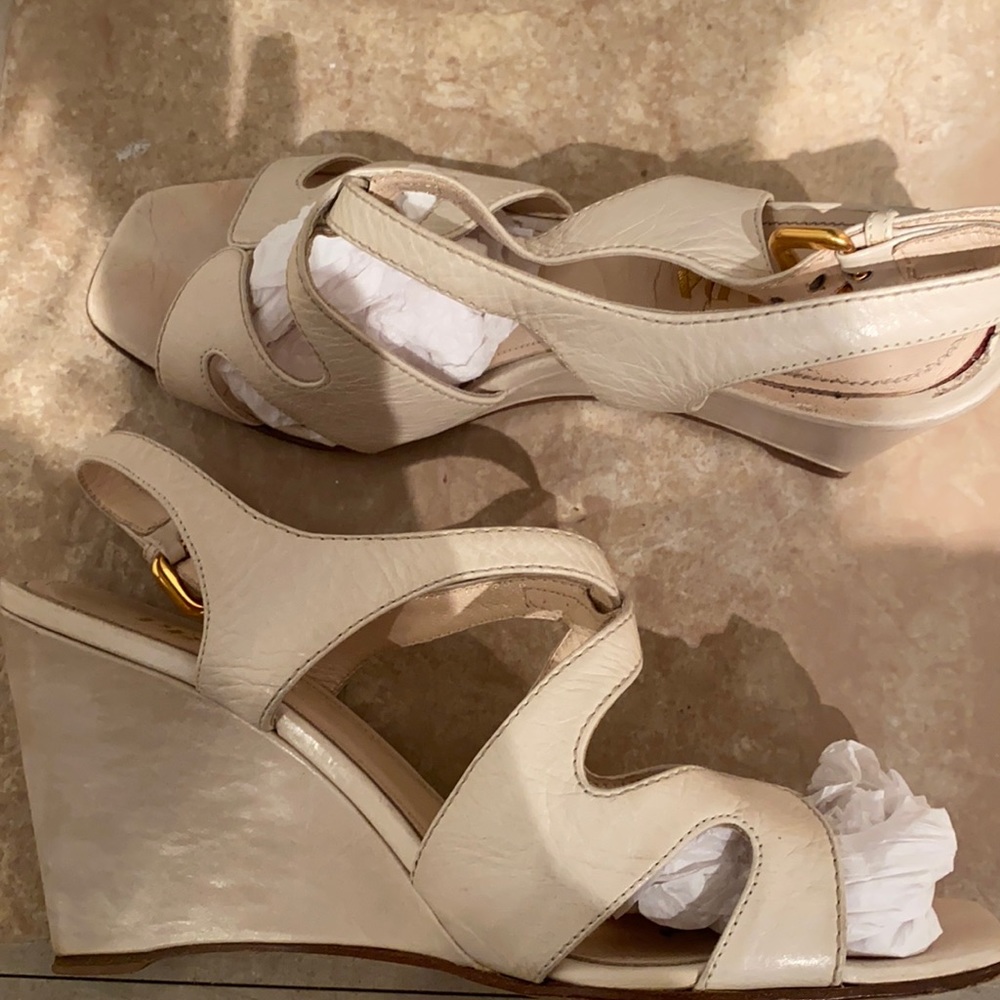 Prada leather wedge sandal 7.5